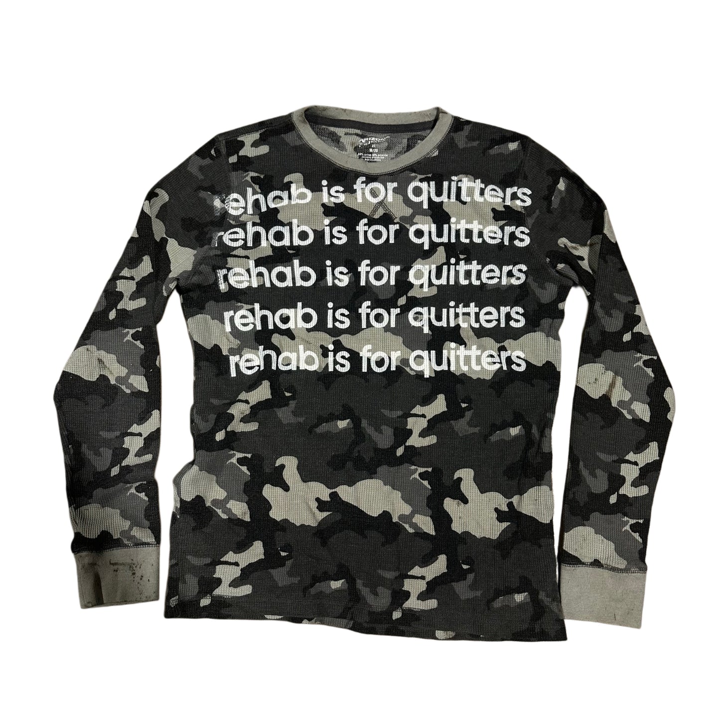 YOUTH BLACK CAMO REHAB IS FOR QUITTERS THERMAL