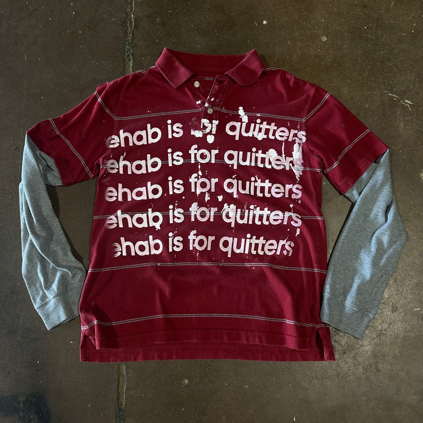RED REHAB IS FOR QUITTERS LONG SLEEVE POLO
