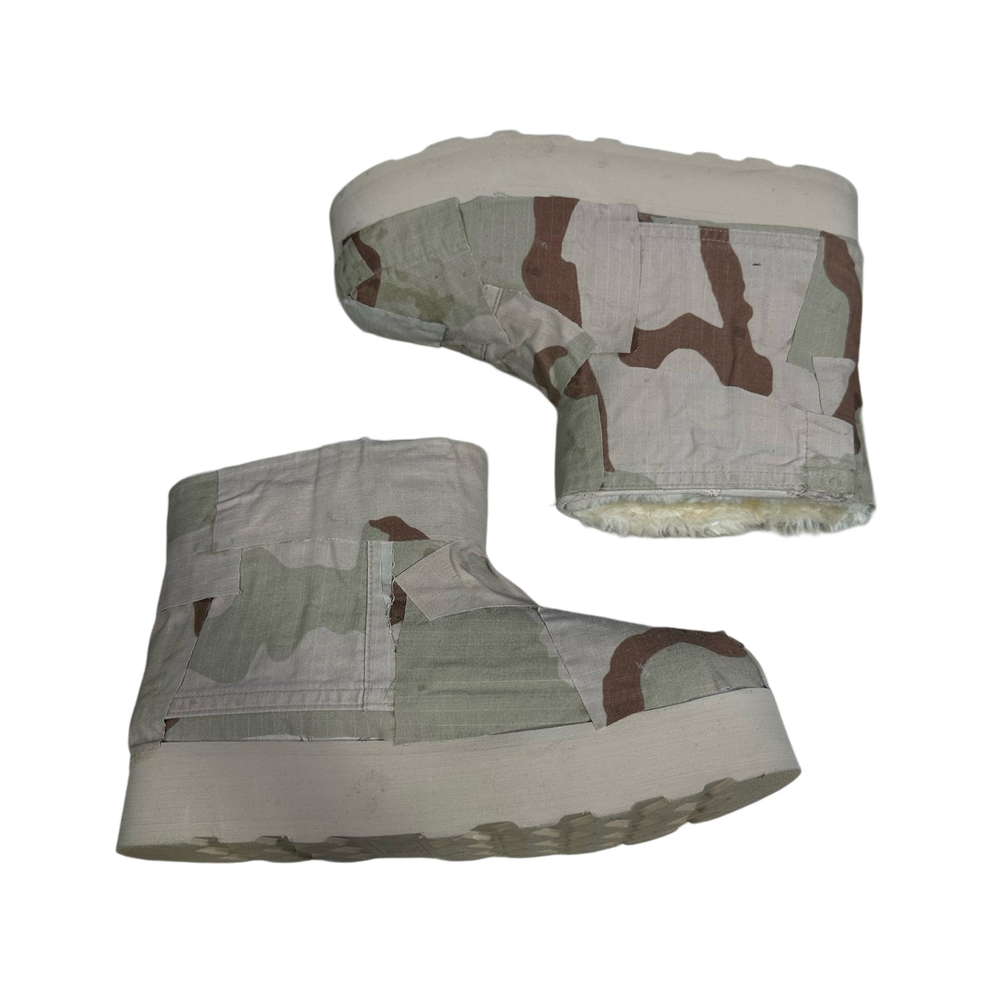 LIGHT CAMO PATCHWORK SLIP ON PLATFORM SHOES