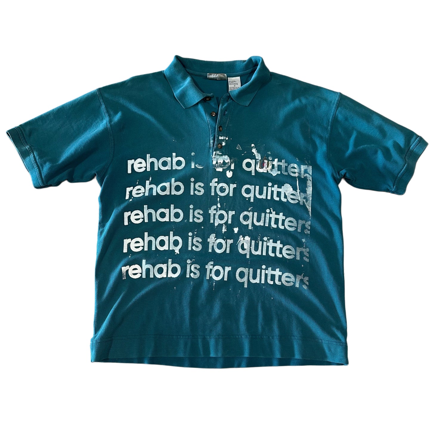 VINTAGE 90s TEAL REHAB IS FOR QUITTERS POLO