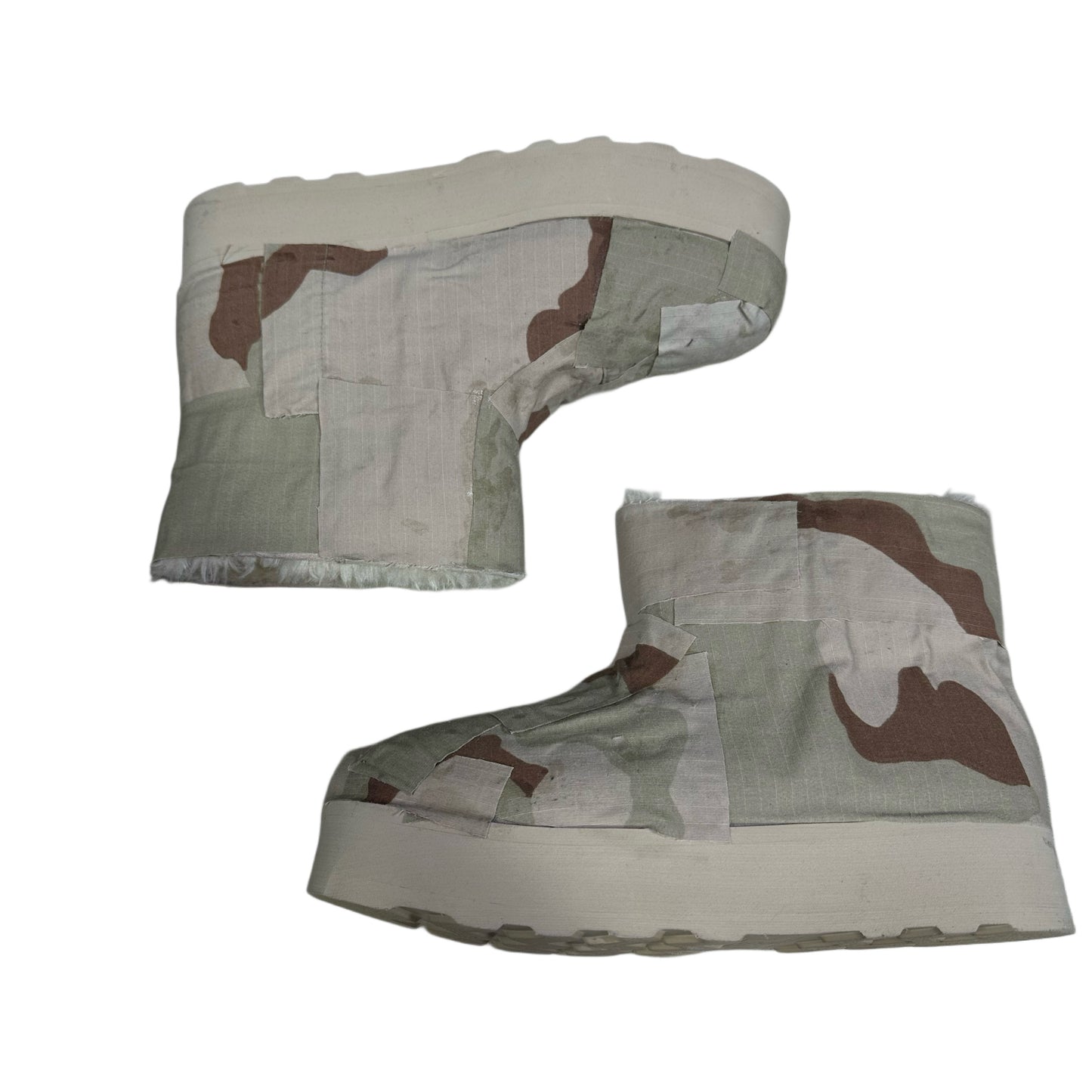 LIGHT CAMO PATCHWORK SLIP ON PLATFORM SHOES