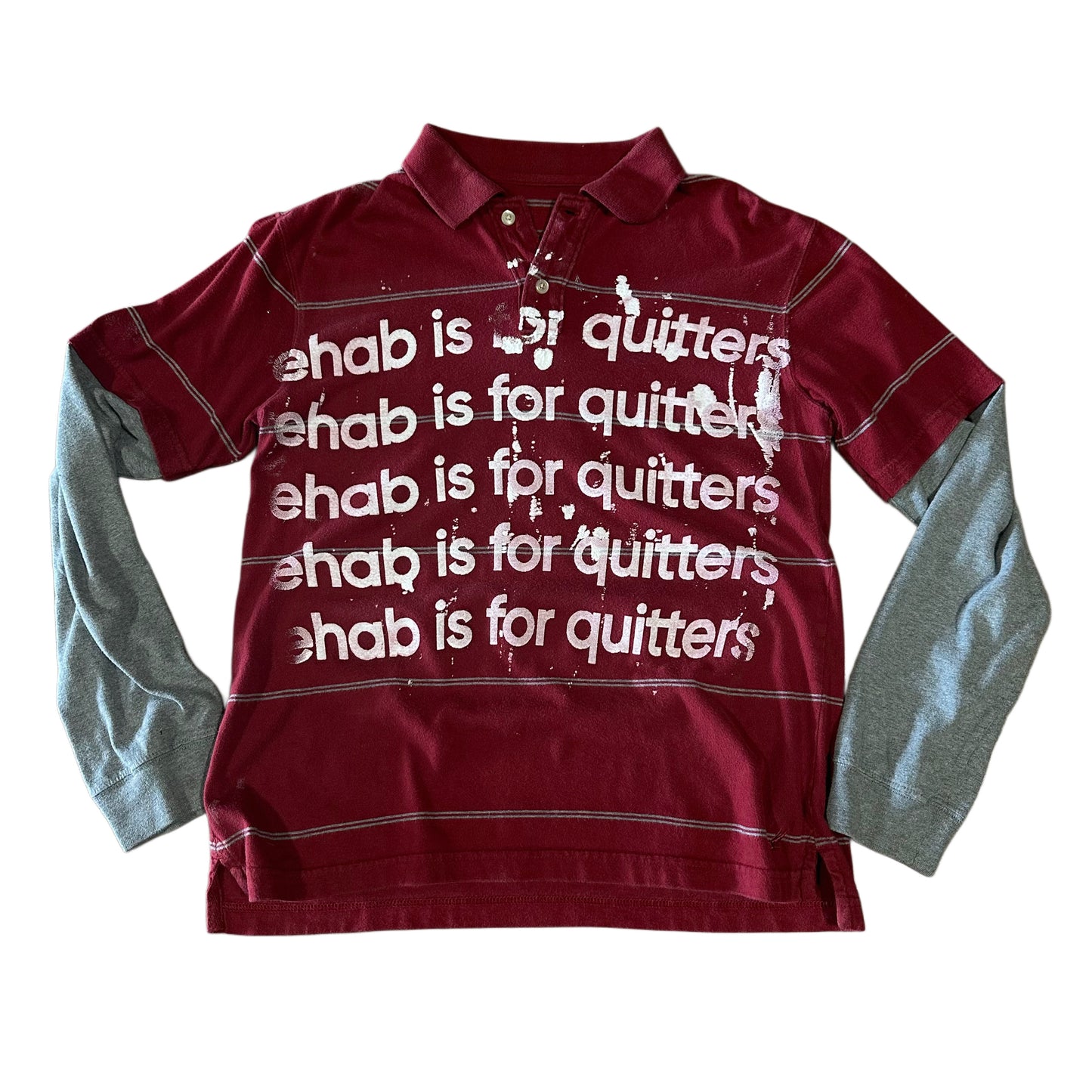 RED REHAB IS FOR QUITTERS LONG SLEEVE POLO