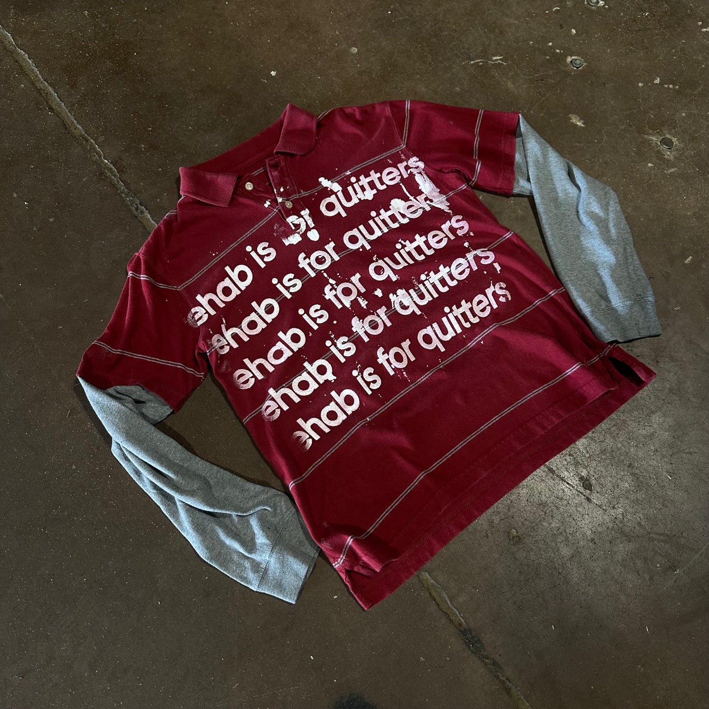 RED REHAB IS FOR QUITTERS LONG SLEEVE POLO