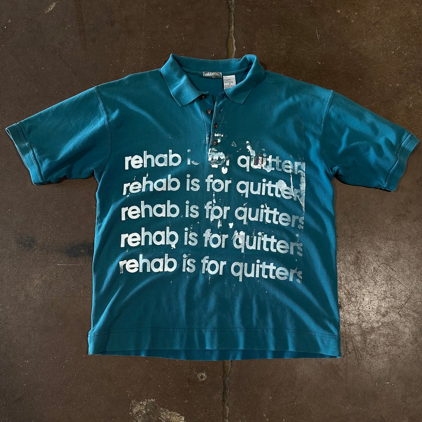 VINTAGE 90s TEAL REHAB IS FOR QUITTERS POLO
