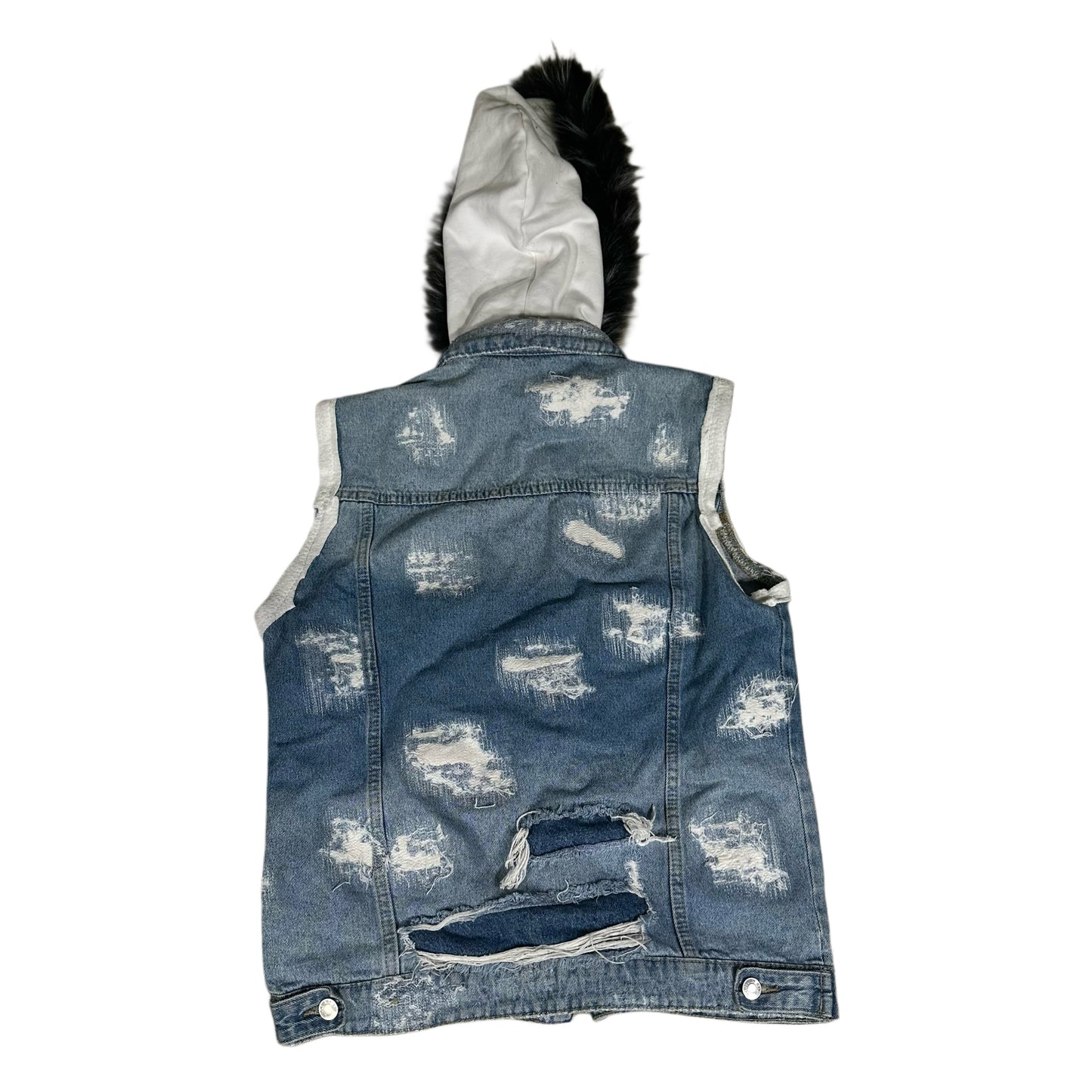 LIGHT BLUE DENIM REPAIRED FUR VEST