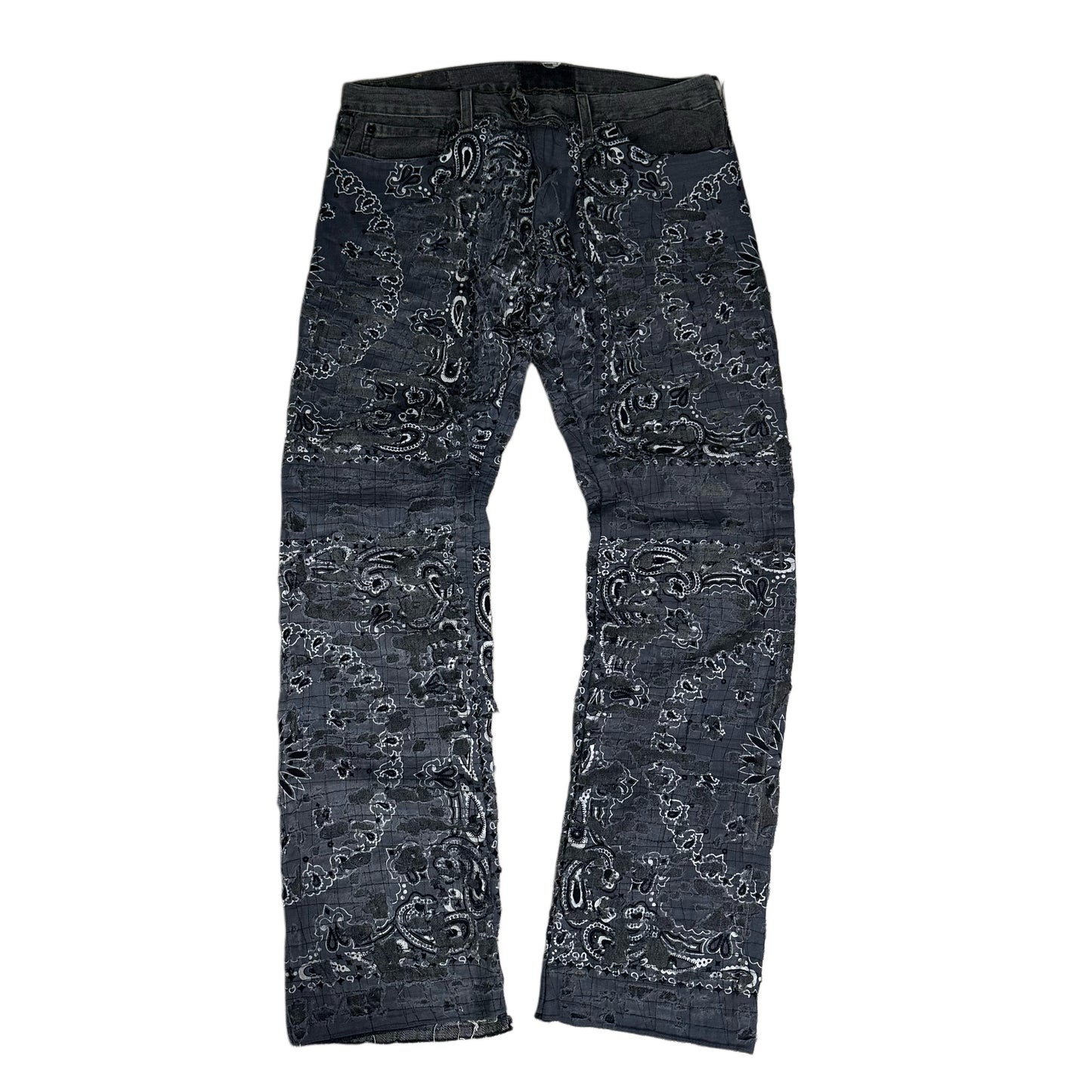 GREY BANDANNA DISTRESSED JEANS
