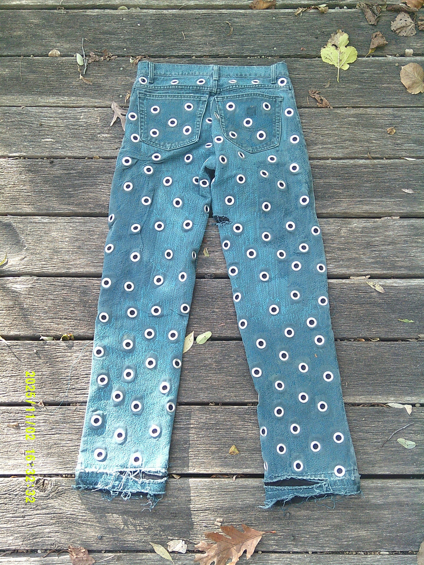 TEAL CARHARTT RECONSTRUCTED GROMMET JEANS