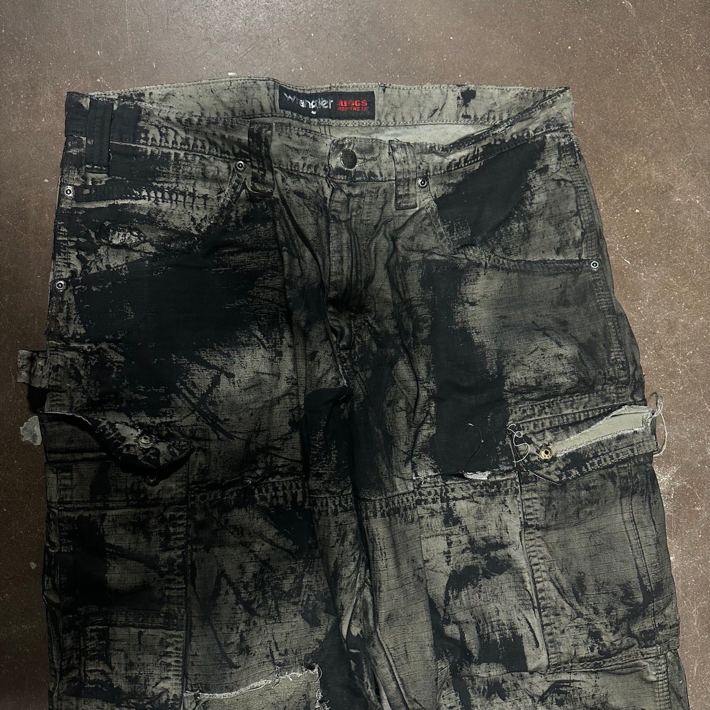 DISTRESSED PAINTED BROWN DOUBLE KNEE CARPENTER PANTS