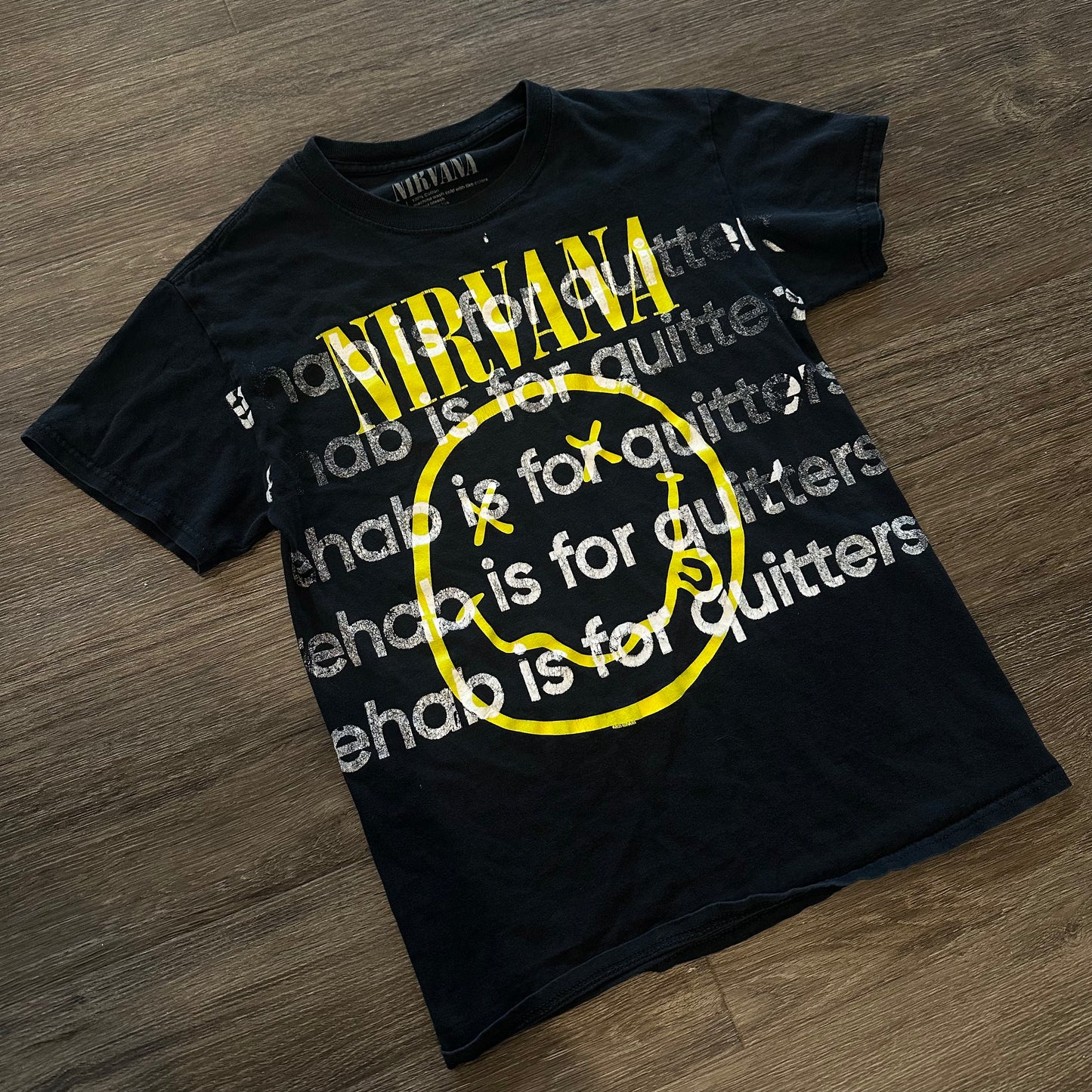 NIRVANA REHAB IS FOR QUITTERS SMILE FACE TEE