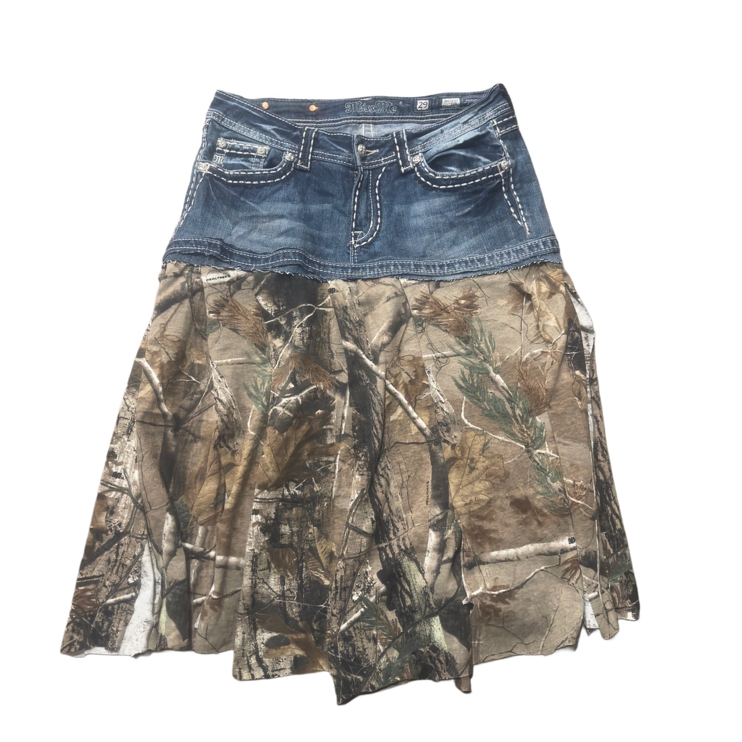 CAMO RHINESTONE DENIM LONG SKIRT