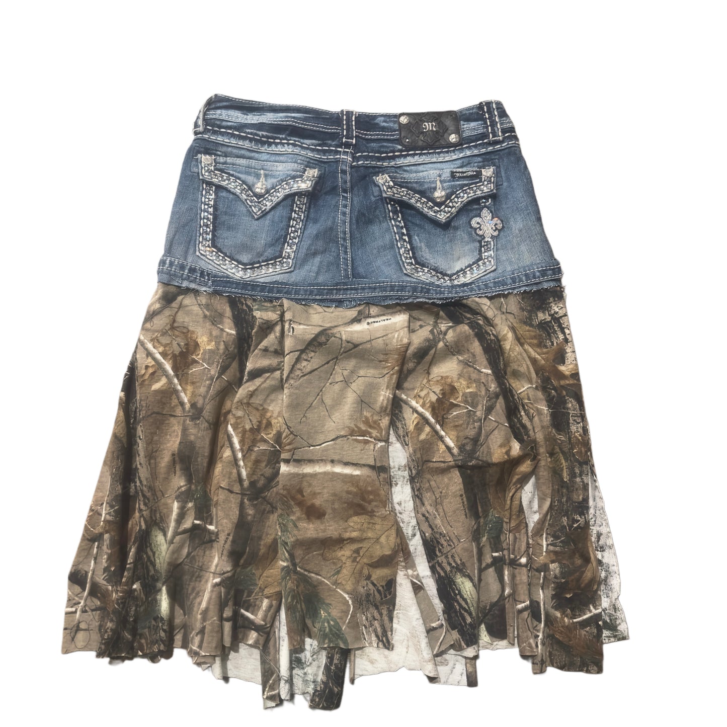 CAMO RHINESTONE DENIM LONG SKIRT