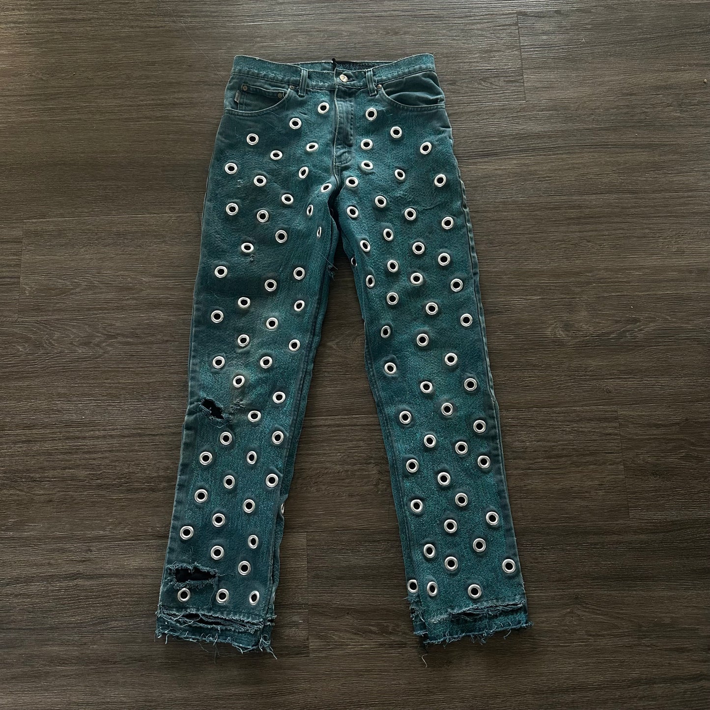 TEAL CARHARTT RECONSTRUCTED GROMMET JEANS