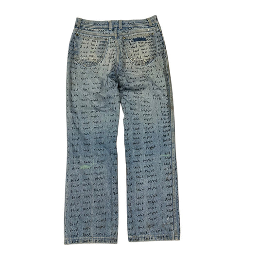 INDIGO DYED DISTRESSED VINTAGE 80s IDIEDLASTNIGHT SCRIPT DENIM