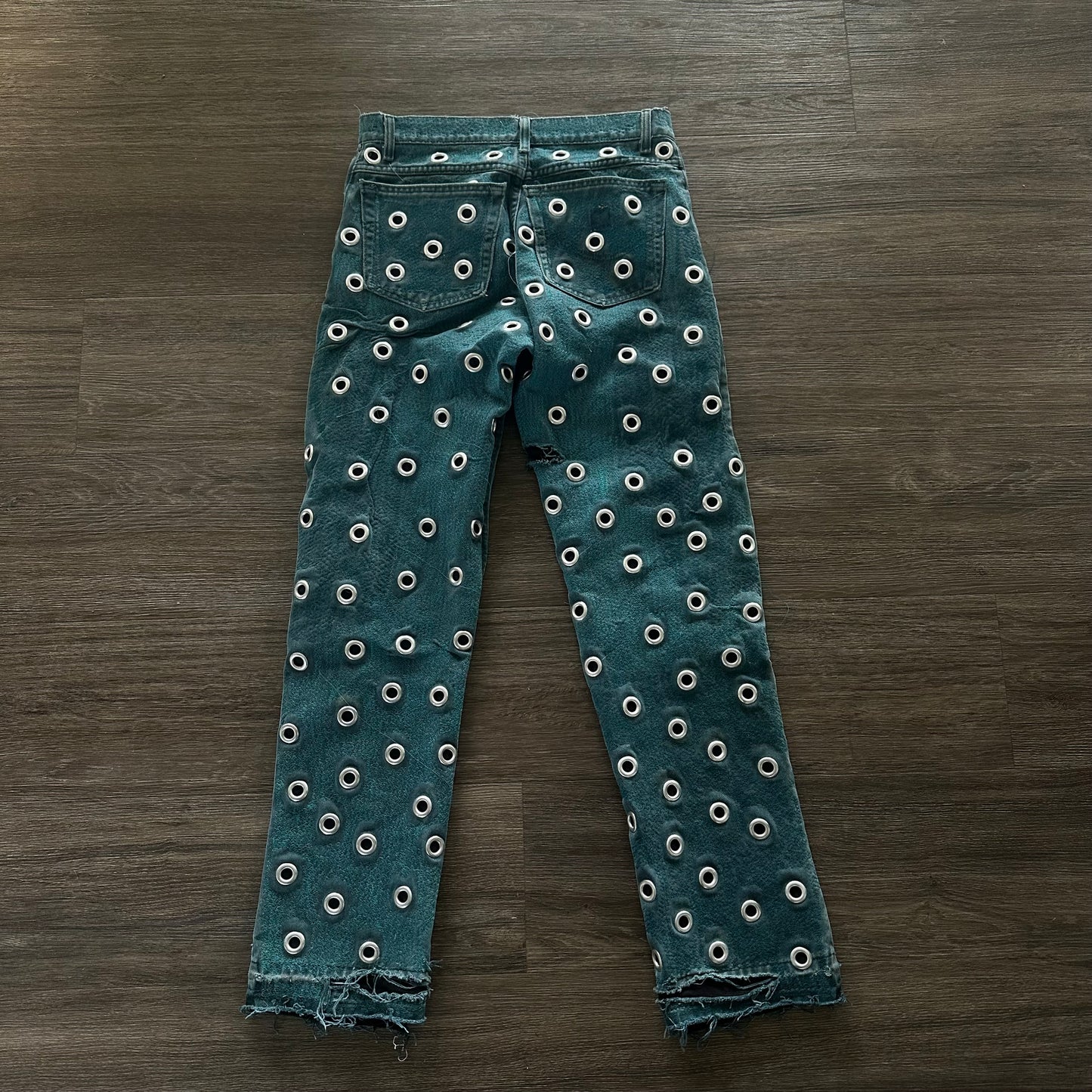 TEAL CARHARTT RECONSTRUCTED GROMMET JEANS