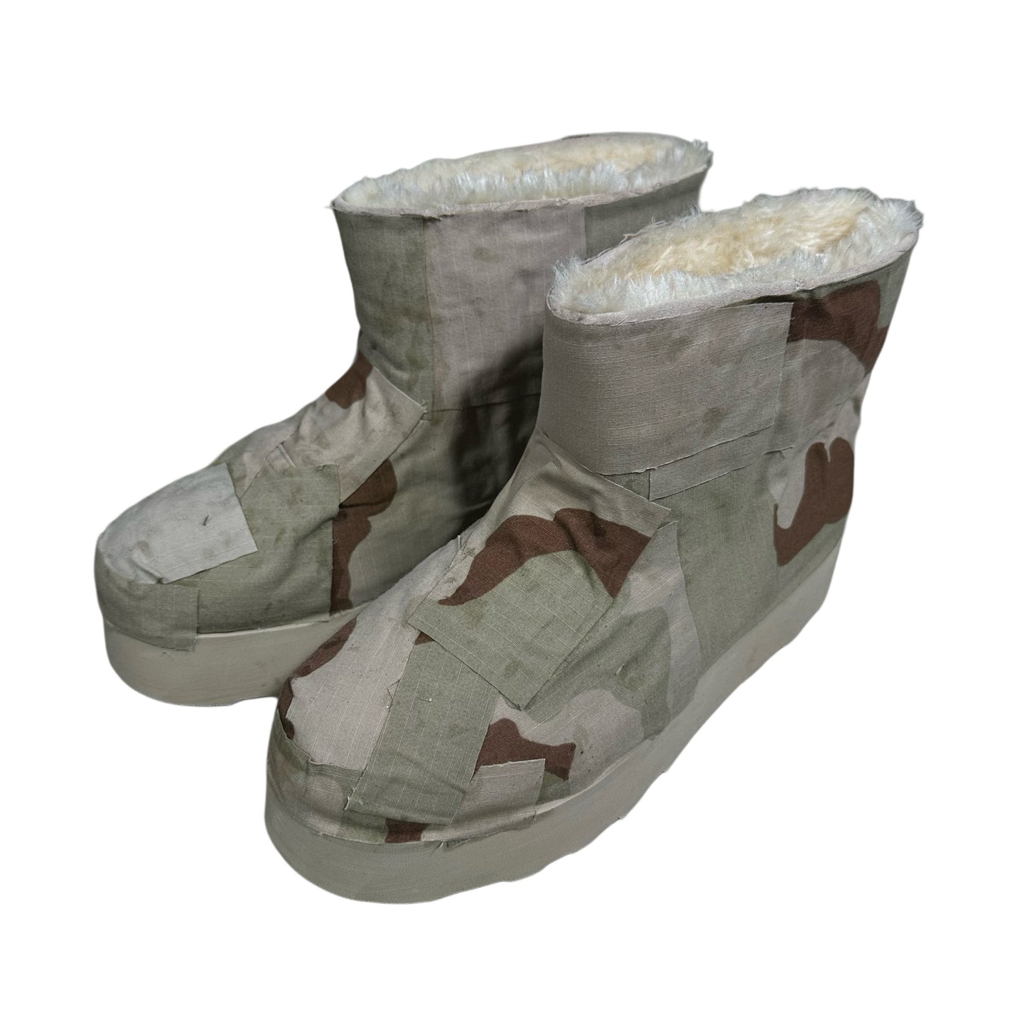 LIGHT CAMO PATCHWORK SLIP ON PLATFORM SHOES