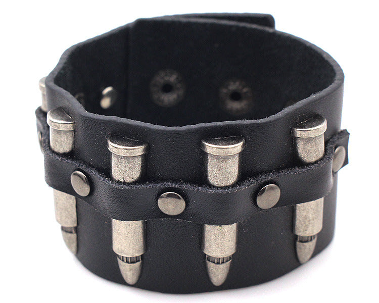 BLACK LEATHER BULLET BRACELET