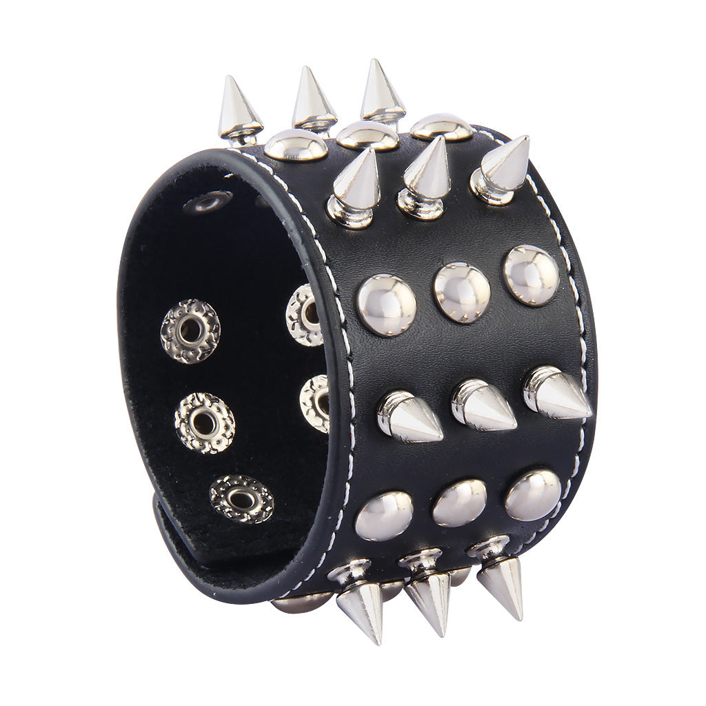 BLACK SPIKY PUNK CUFF BRACELET