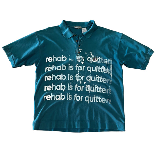 VINTAGE 90s TEAL REHAB IS FOR QUITTERS POLO