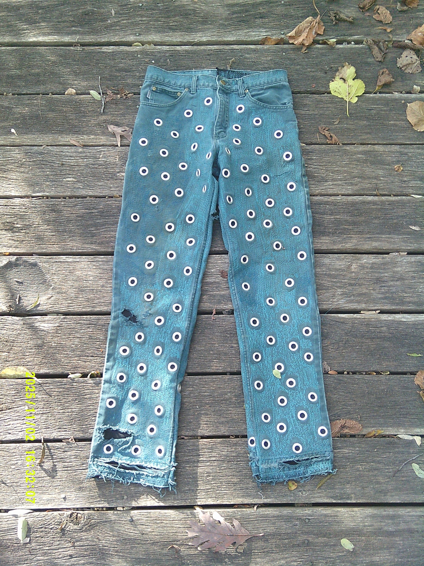TEAL CARHARTT RECONSTRUCTED GROMMET JEANS