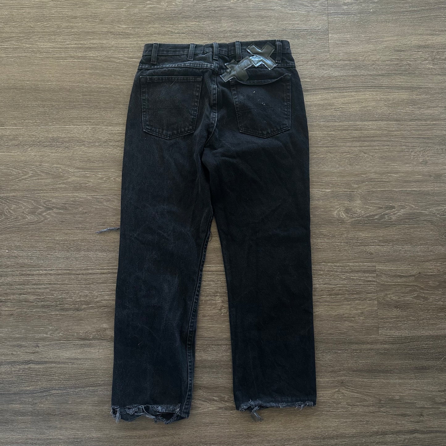 BLACK “X” LEATHER PATCHWORK DENIM