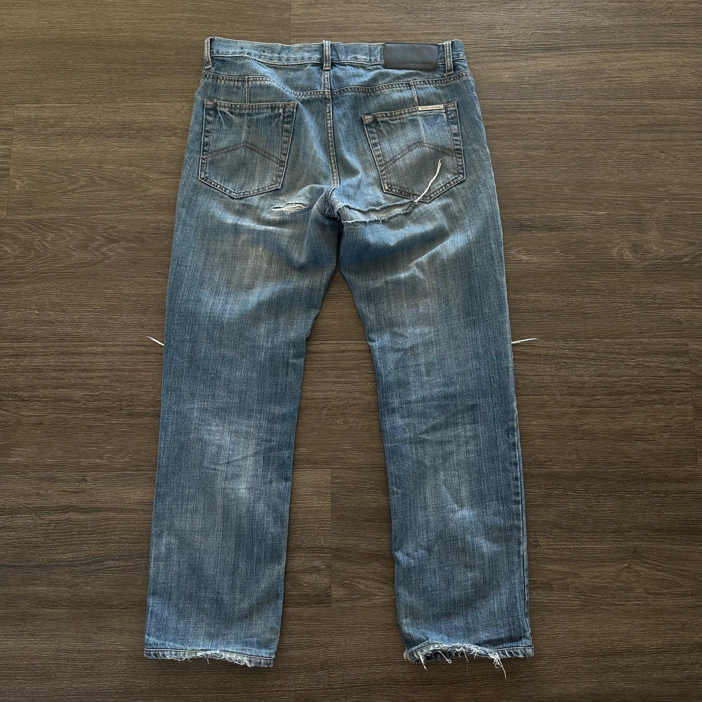 ARMANI EXCHANGE LEOPARD PRINT REPAIRED “X” DENIM