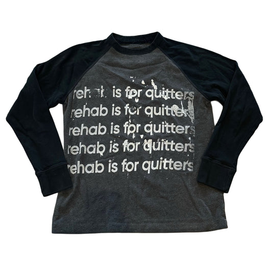 BLACK AND GREY LONG SLEEVE REHAB IS FOR QUITTERS SHIRT