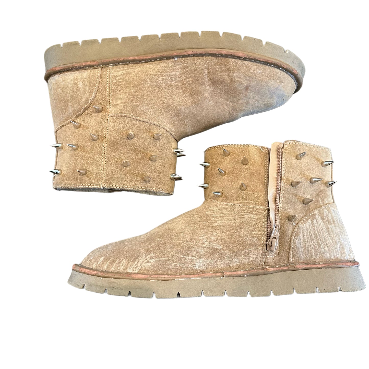 TAN SPIKE ANKLE BOOTS