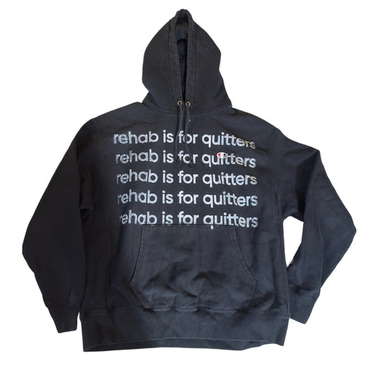 REHAB IS FOR QUITTERS REVERSE WEAVE black HOODIE