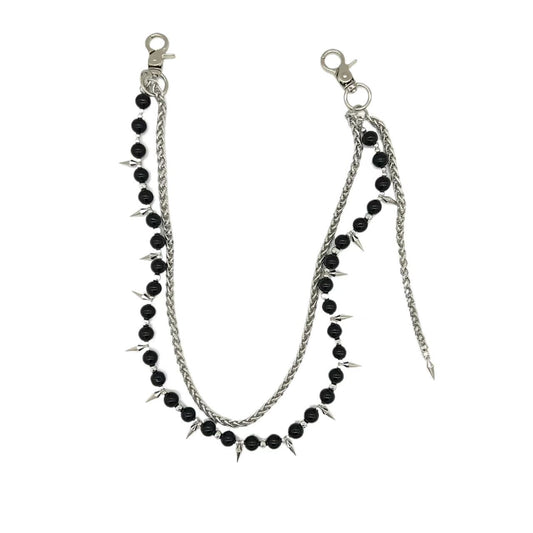 double layered black beaded spike wallet pocket chain