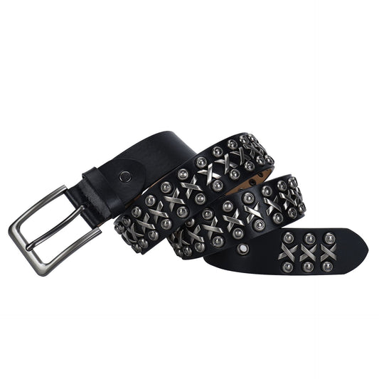 BLACK LEATHER PUNK HARDWARE BELT