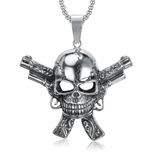 punk grunge skull and gun pendant 