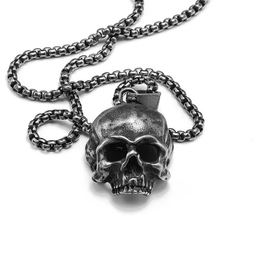 STAINLESS STEEL PUNK GRUNGE SKULL PENDANT AND CHAIN 