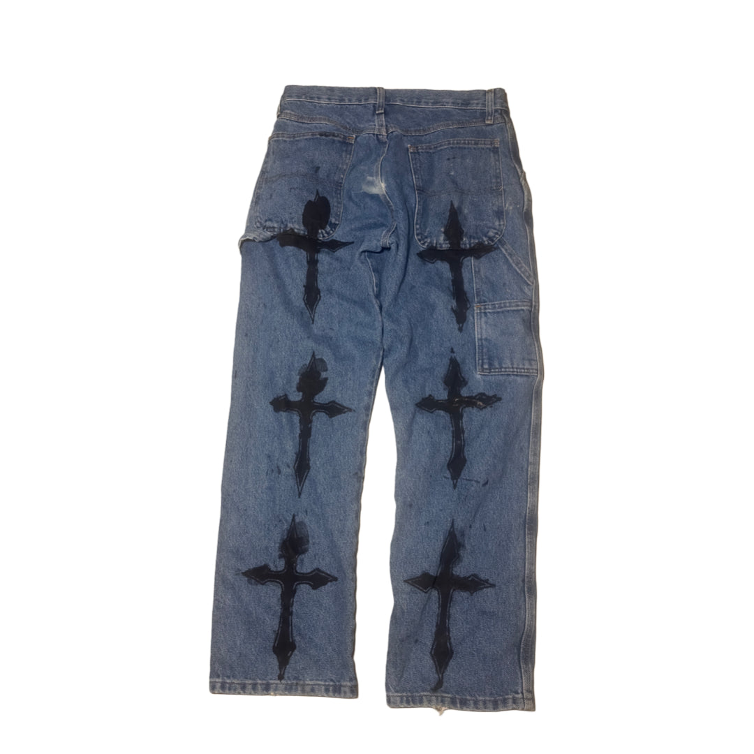 light blue cross printed jeans 