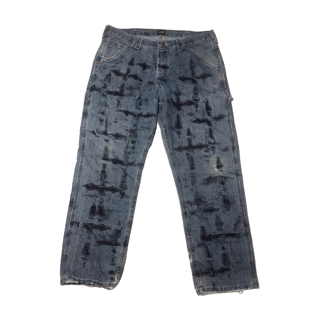 front of all over print cross grunge jeans 