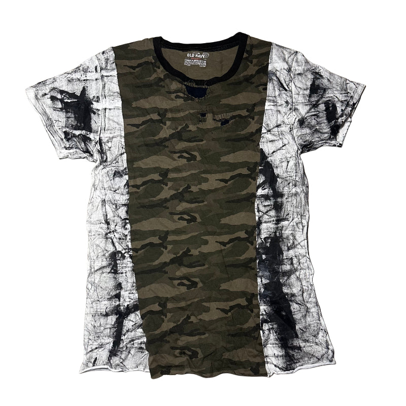 GRUNGE CAMO WHITE AND BLACK REPAIRED SHIRT 