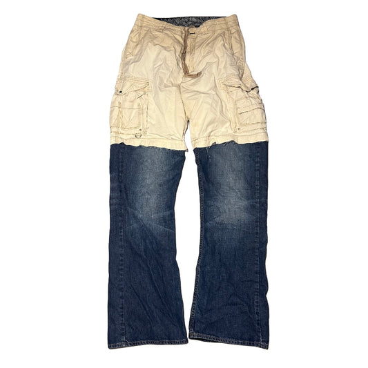 DRAWSREING BEIGE AND BLUE BOOTCUT CARGOPANTS