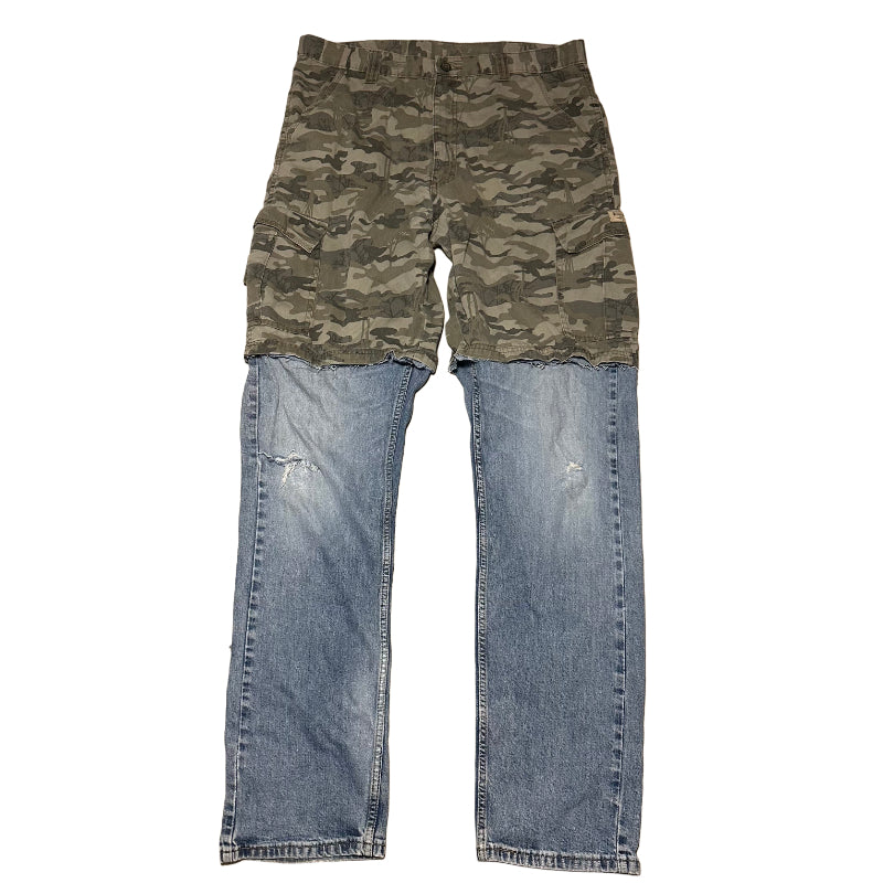 CAMO AND LIGHT BLUE DENIM CARGOPANTS