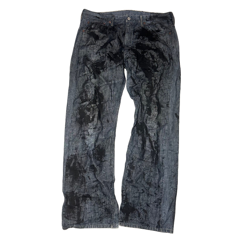 BLUE AND BLACK PAINTER DENIM JEANS