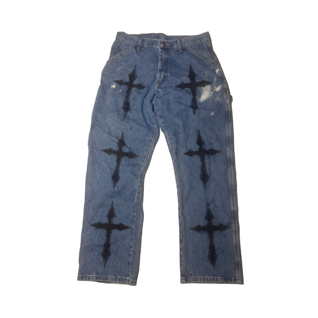 light blue cross printed jeans 