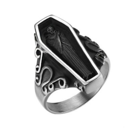 balck stainless steel coffin ring 