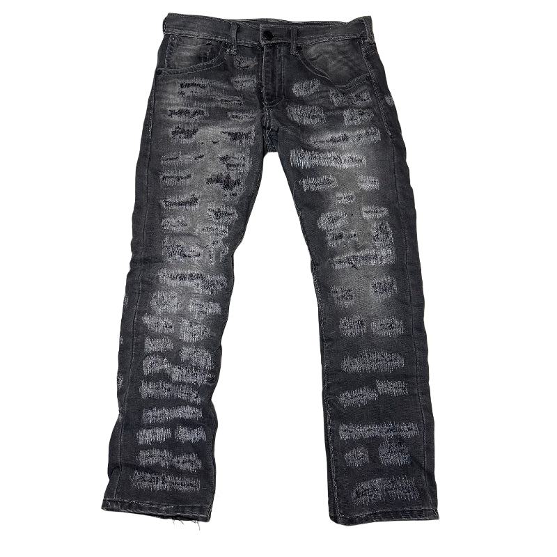 GRUNGE HEAVILY REAPIRED BLACK DENIM JEANS