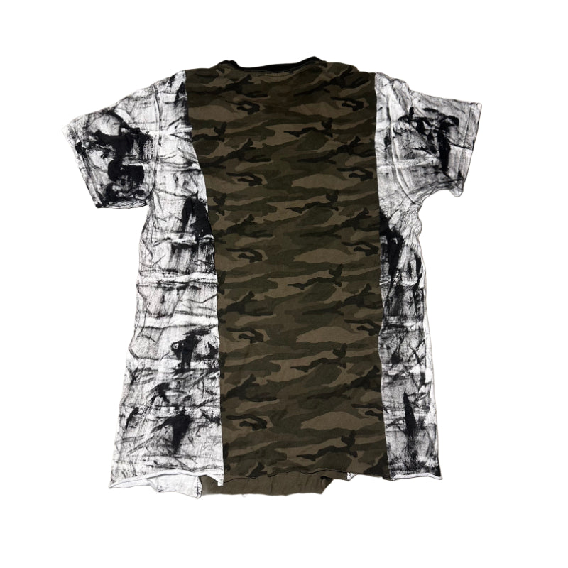 GRUNGE CAMO WHITE AND BLACK REPAIRED SHIRT 