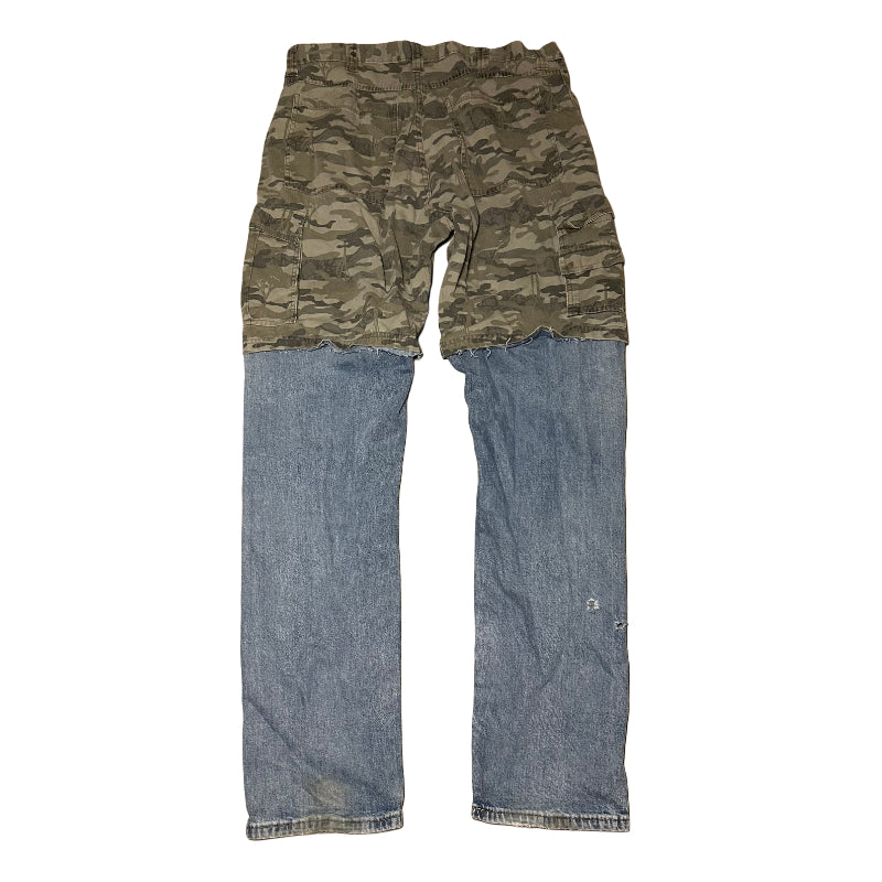 CAMO AND LIGHT BLUE DENIM CARGOPANTS