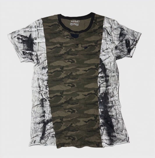 DARN REPAIRED CAMO WHITE AND BLACK GRUNGE TEE SHIRT