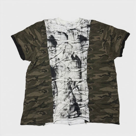 CAMO AND BLACK AND WHITE REAPIRED MULTISHIRT